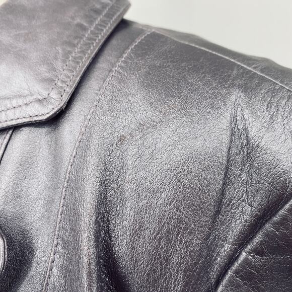 Vintage Y2k Metallic Leather Blazer Jacket Collared Silver Purple Lilac 1X 16W - Picture 5 of 12